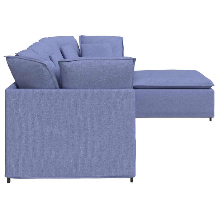 vidaXL Divano Modulare con Poggiapiedi e Cuscini in Tessuto Jeans Blu