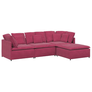 vidaXL Divano Modulare con Poggiapiedi e Cuscini in Velluto Rosso Vino