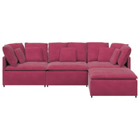 vidaXL Divano Modulare con Poggiapiedi e Cuscini in Velluto Rosso Vino