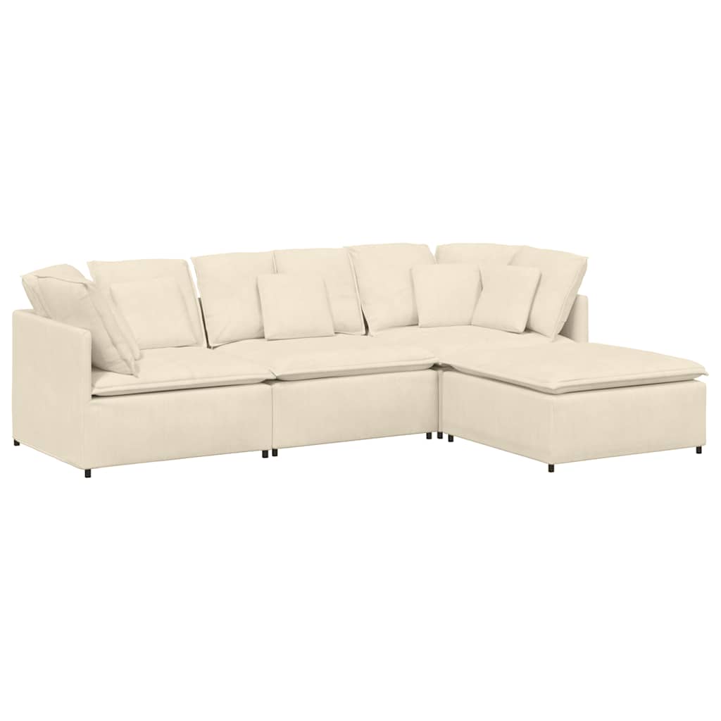 vidaXL Divano Modulare con Poggiapiedi e Cuscini Tessuto a Coste Crema