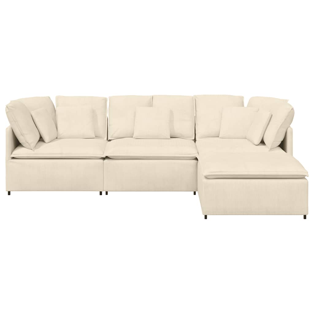vidaXL Divano Modulare con Poggiapiedi e Cuscini Tessuto a Coste Crema
