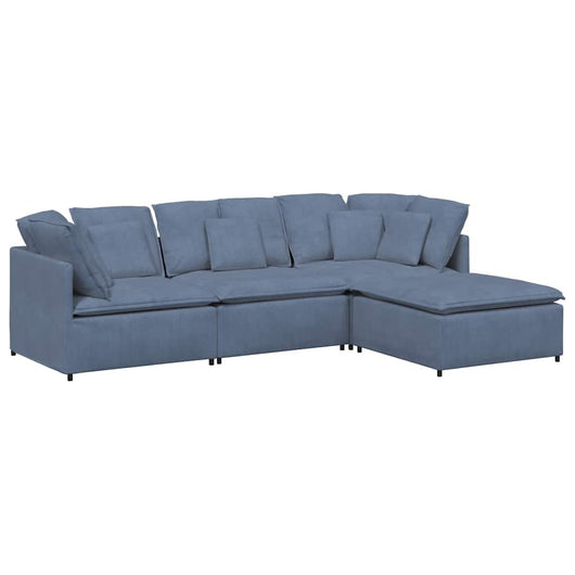 Divano Modulare con Poggiapiedi e Cuscini Tessuto a Coste Blu 3321320
