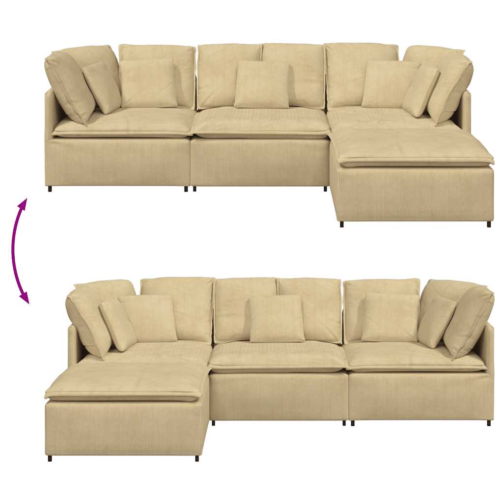 Divano Modulare con Poggiapiedi e Cuscini Verde Chiaro Grigio 3321321