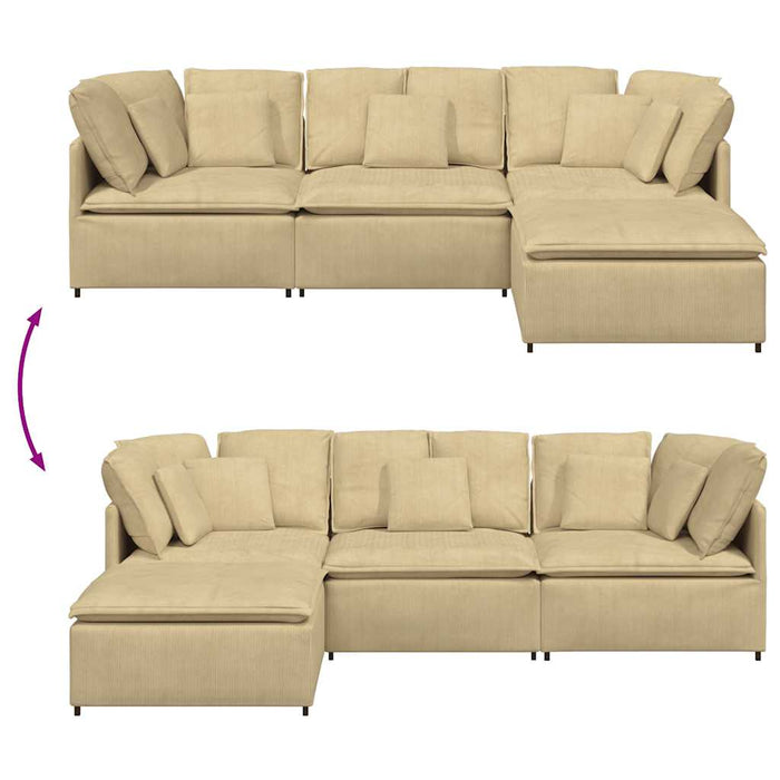 Divano Modulare con Poggiapiedi e Cuscini Verde Chiaro Grigio 3321321