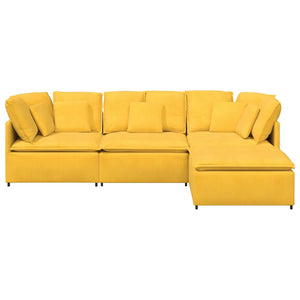 Divano Modulare con Poggiapiedi e Cuscini Giallo Chiaro 3321323