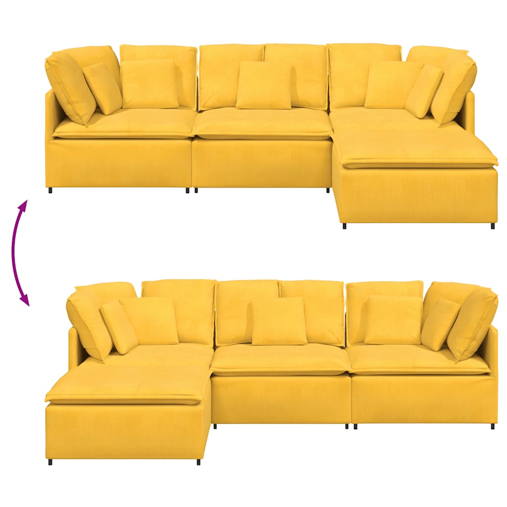 Divano Modulare con Poggiapiedi e Cuscini Giallo Chiaro 3321323