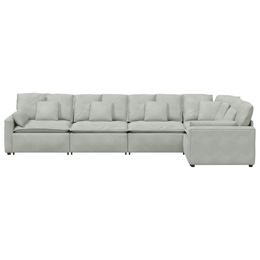 Divano Modulare con Cuscini in Velluto Grigio Chiaro 3321328