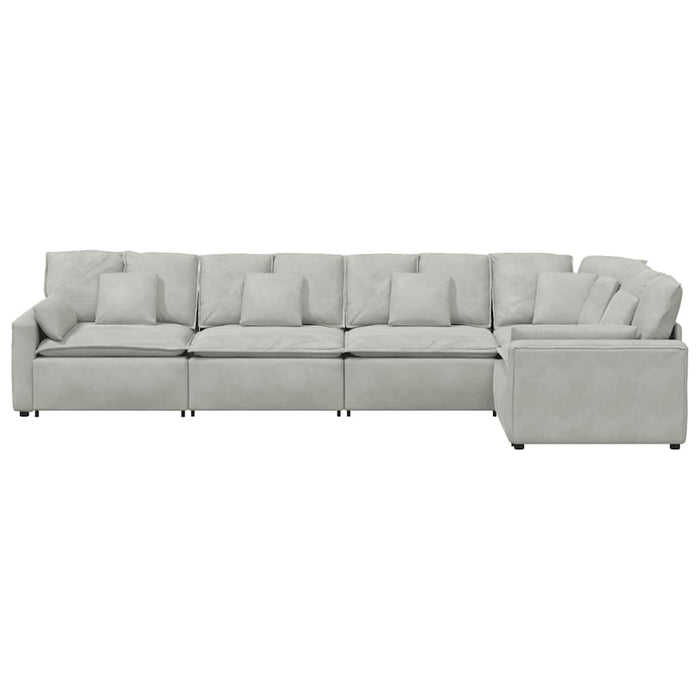 Divano Modulare con Cuscini in Velluto Grigio Chiaro 3321328