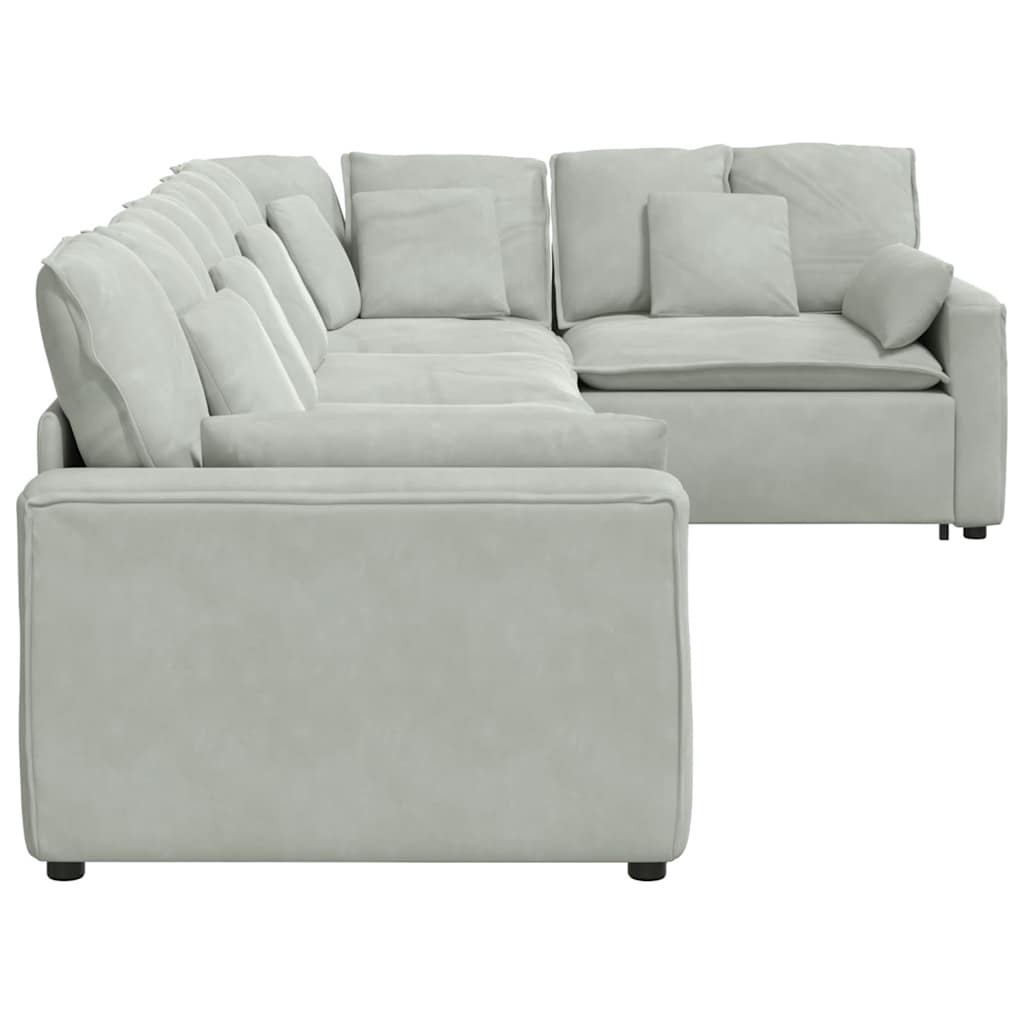 Divano Modulare con Cuscini in Velluto Grigio Chiaro 3321328