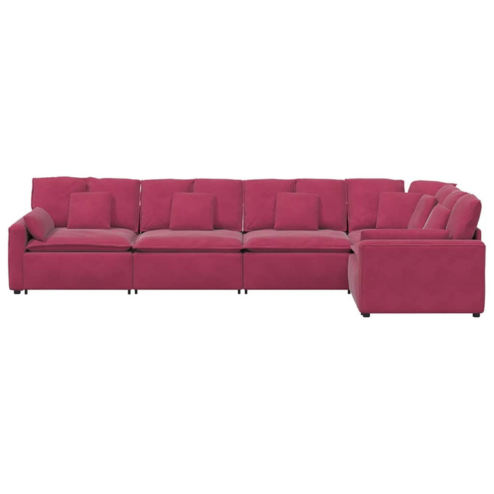 vidaXL Divano Modulare con Cuscini in Velluto Rosso Vino