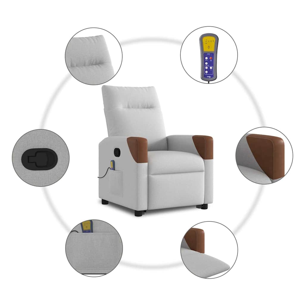 Poltrona Alzapersona Massaggi Reclinabile Grigio Nuvola Tessuto 3324013