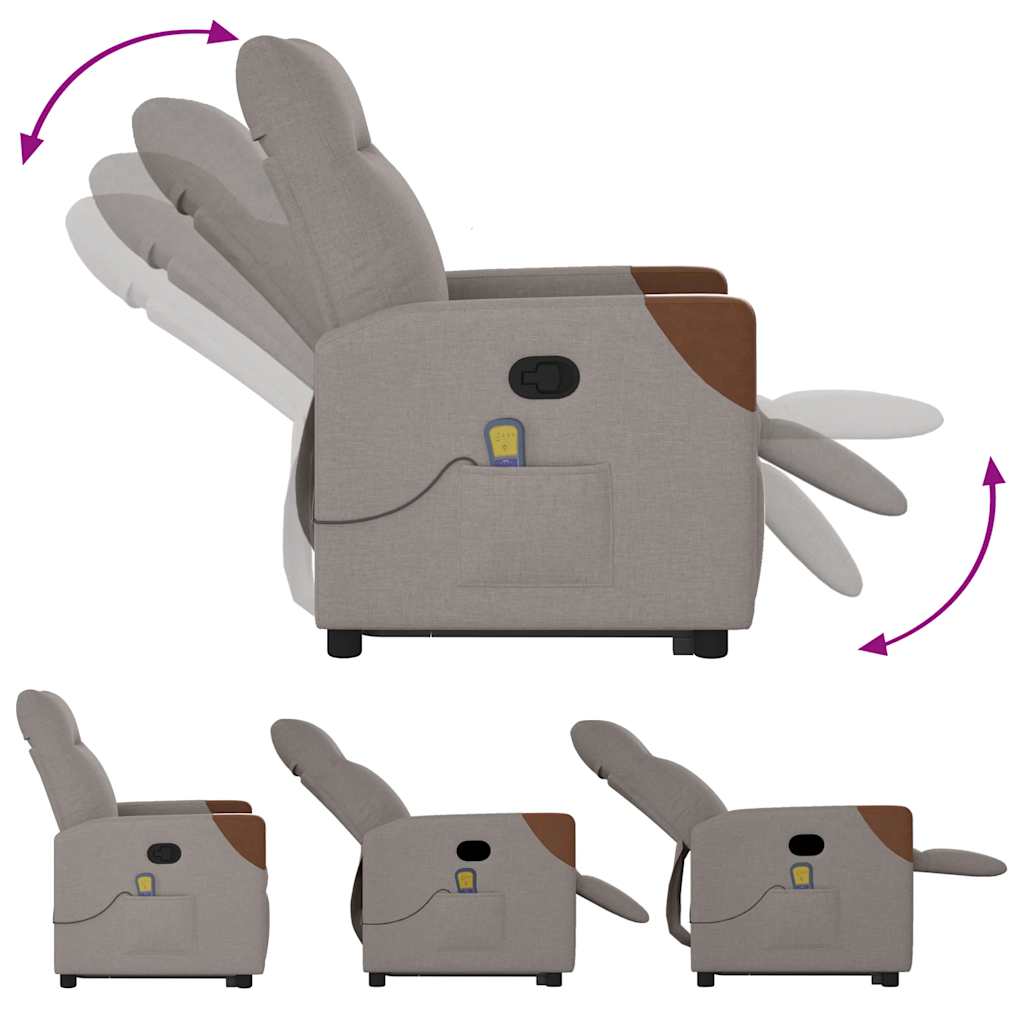 Poltrona Alzapersona Massaggiante Reclinabile Tortora Tessuto 3324019