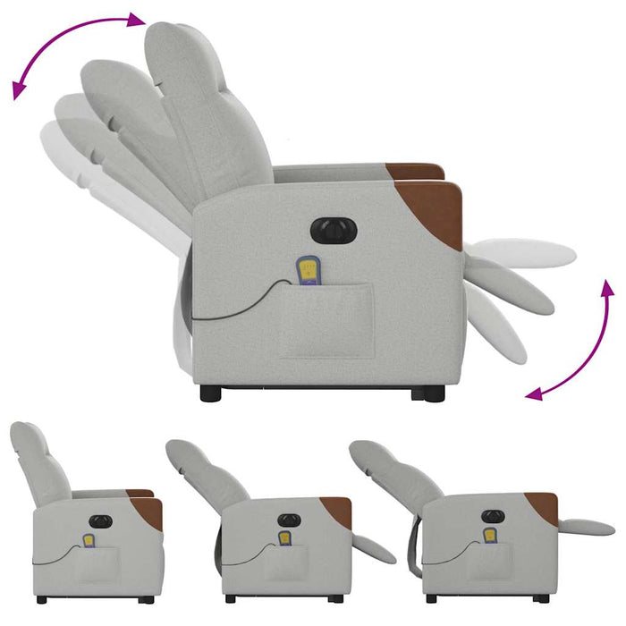 vidaXL Poltrona Alzapersona Massaggi Elettrica Grigio Nuvola Tessuto