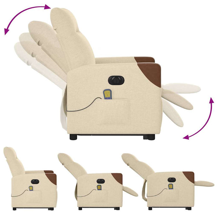 vidaXL Poltrona Alzapersona Massaggiante Elettrica Crema in Tessuto