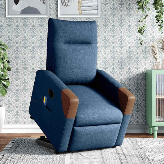 Poltrona Alzapersona Massaggi Elettrica Reclinabile Blu Tessuto 3324036