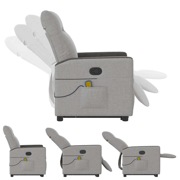 Poltrona Alzapersona Massaggi Reclinabile Grigio Nuvola Tessuto 3324058