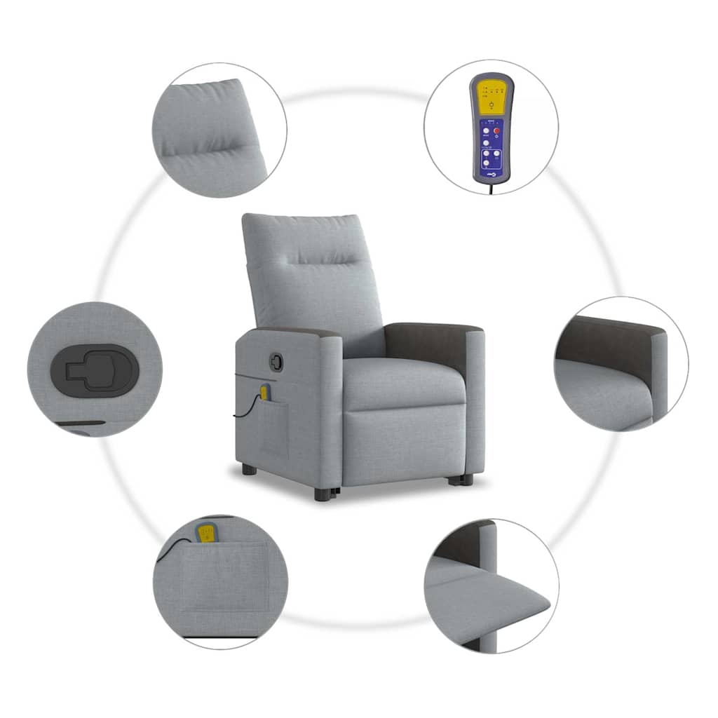 Poltrona Alzapersona Massaggi Reclinabile Grigio Chiaro Tessuto 3324059