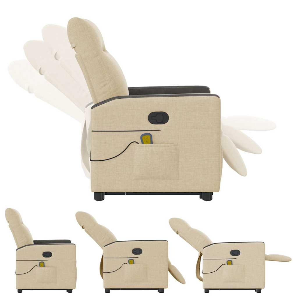 vidaXL Poltrona Alzapersona Massaggiante Reclinabile Crema in Tessuto