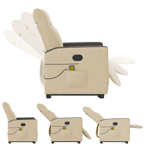 vidaXL Poltrona Alzapersona Massaggiante Reclinabile Crema in Tessuto