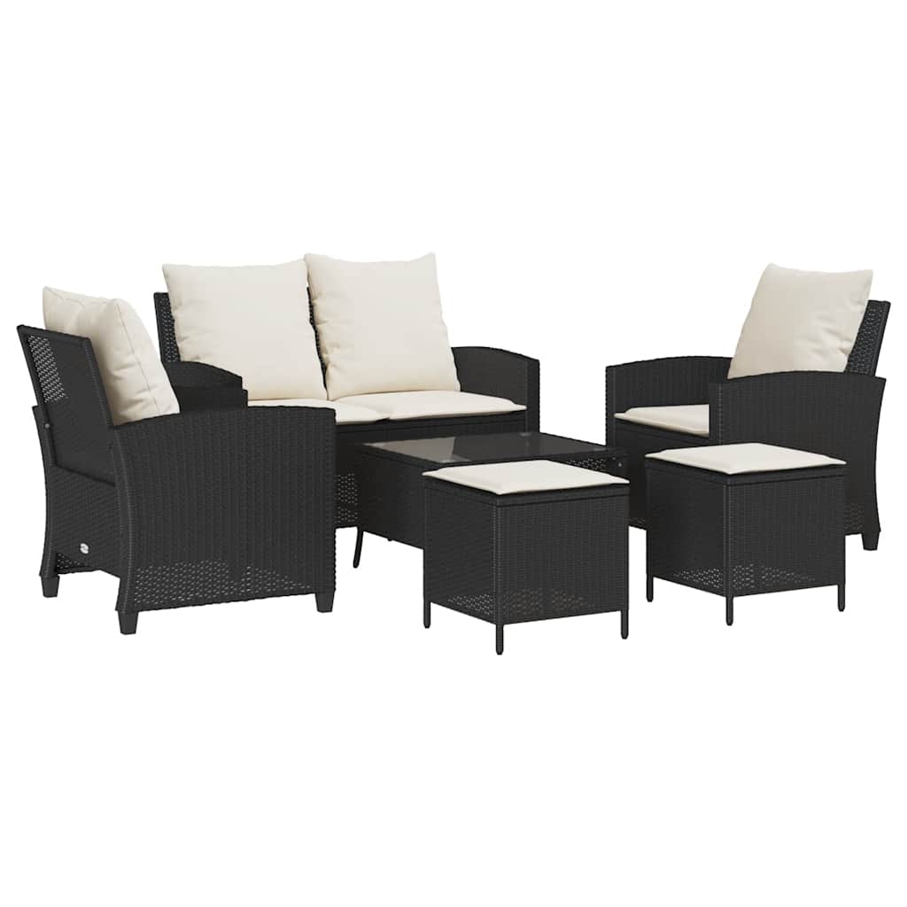 Set Divano da Giardino 6 pz con Cuscini Nero in Polyrattan 3324577