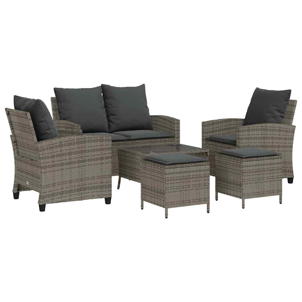 vidaXL Set Divano da Giardino 6 pz con Cuscini Grigio in Polyrattan