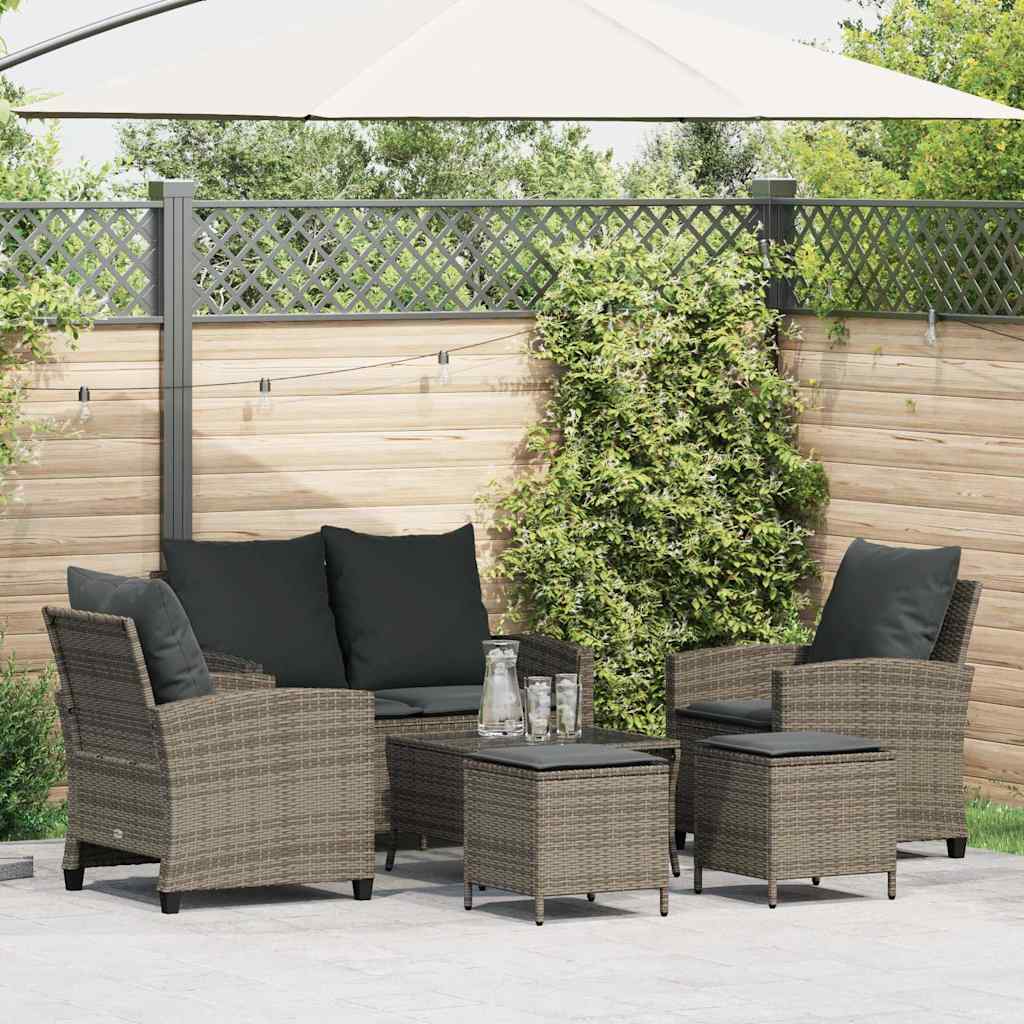 vidaXL Set Divano da Giardino 6 pz con Cuscini Grigio in Polyrattan