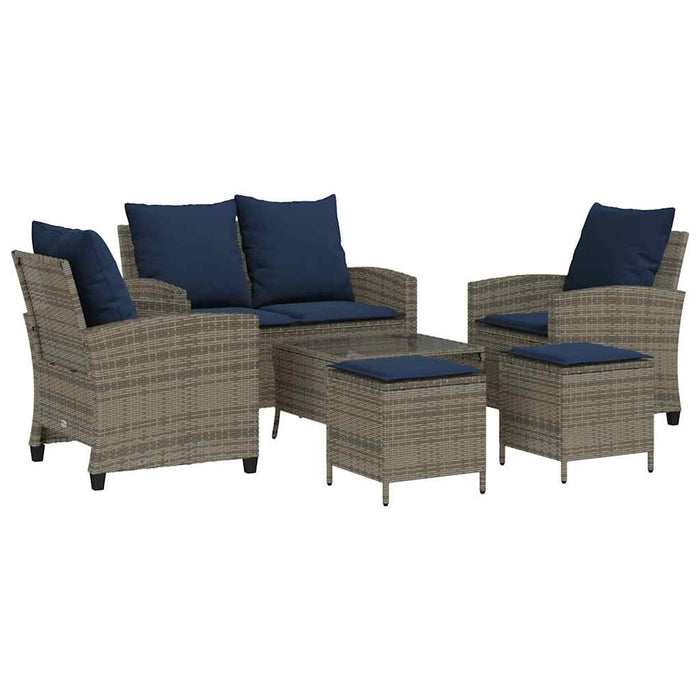 vidaXL Set Divano da Giardino 6 pz con Cuscini Grigio in Polyrattan