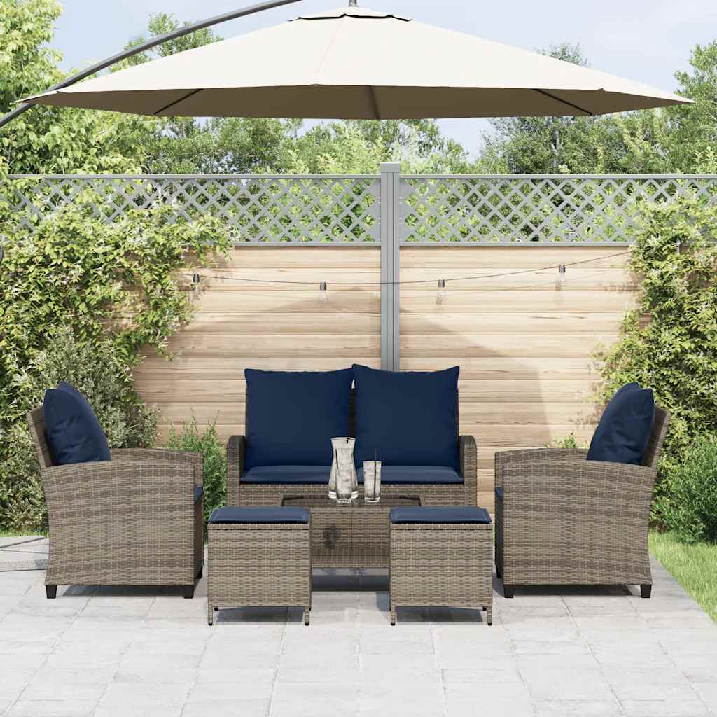 vidaXL Set Divano da Giardino 6 pz con Cuscini Grigio in Polyrattan