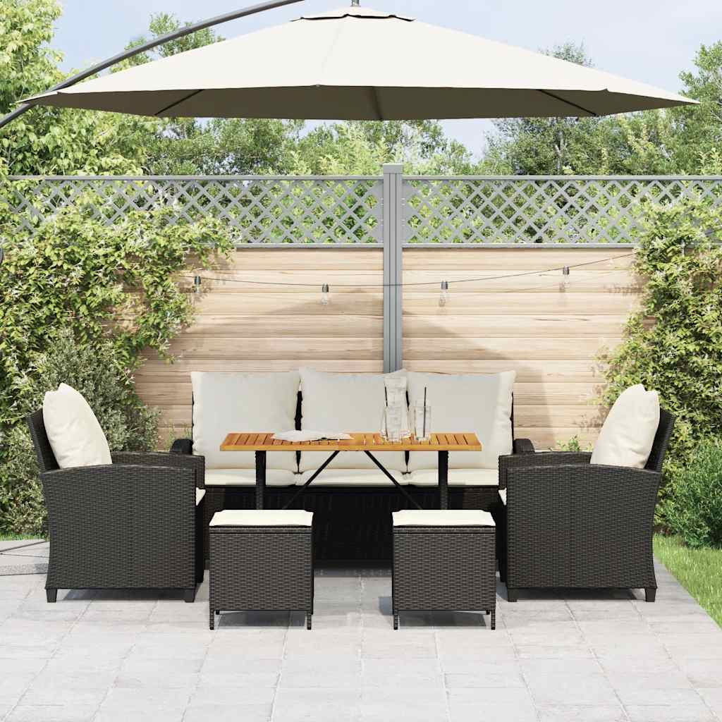 vidaXL Set Divano da Giardino 6 pz con Cuscini Nero in Polyrattan