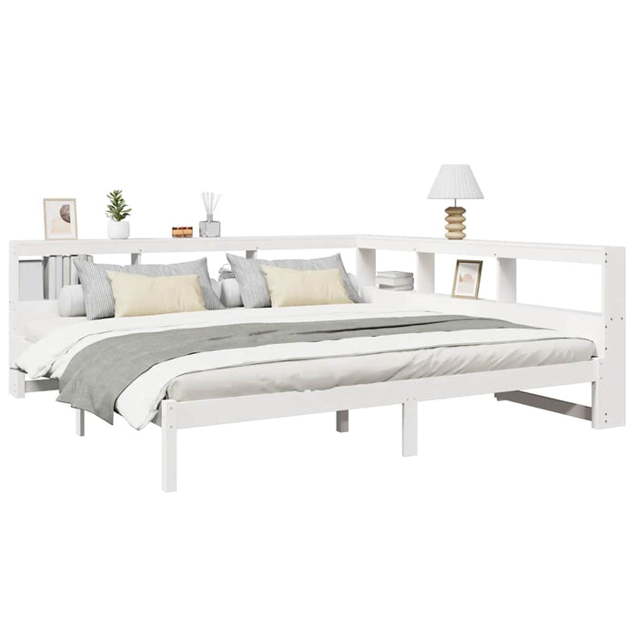 Letto Libreria senza Materasso-Struttura Letto con contenitore Bianco 200x200 cm Legno di Pino 500892