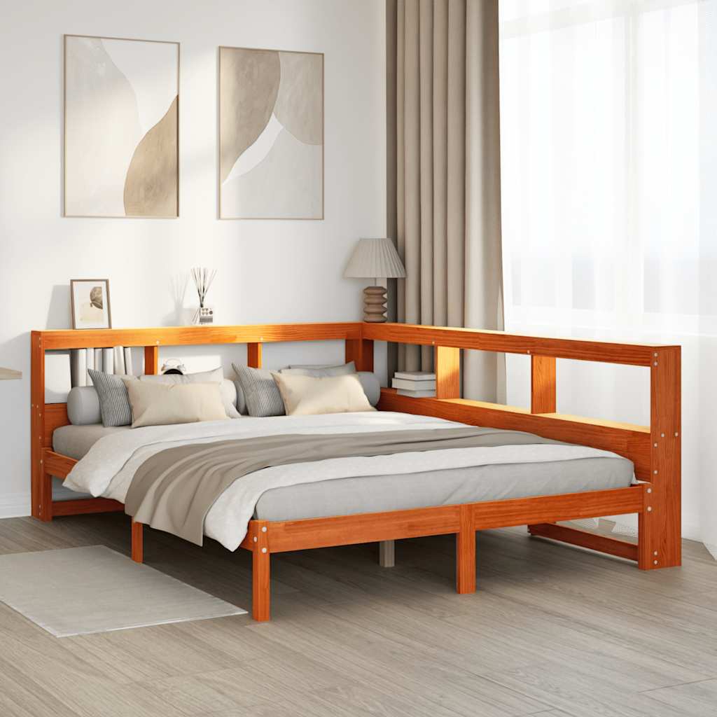 vidaXL Letto Libreria senza Materasso Marrone Cera 160x200 cm in Pino