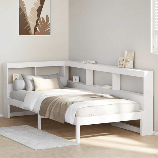 Letto Libreria senza Materasso-Struttura Letto con contenitore Bianco 100x200 cm Legno di Pino 849657