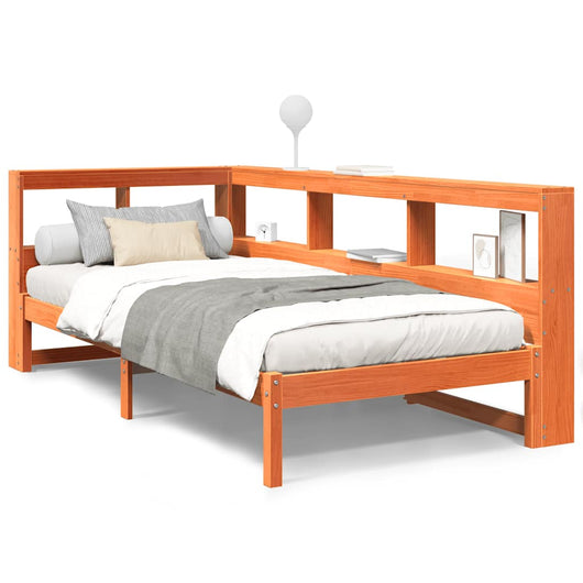 Letto Libreria senza Materasso-Struttura Letto con contenitore Marrone Cera 90x200 cm in Pino 135362