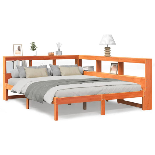 vidaXL Letto Libreria senza Materasso Marrone Cera 140x190 cm in Pino