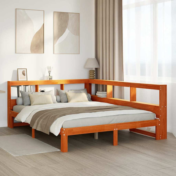 vidaXL Letto Libreria senza Materasso Marrone Cera 140x200 cm in Pino