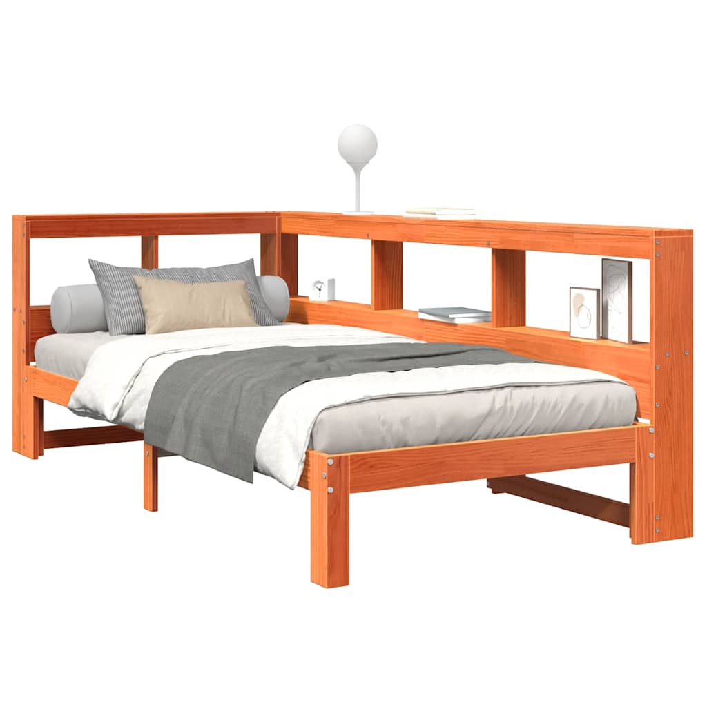 vidaXL Letto Libreria senza Materasso Marrone Cera 100x200 cm in Pino