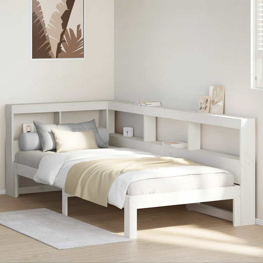 Letto Libreria senza Materasso-Struttura Letto con contenitore Bianca 90x200 cm Legno di Pino 515635