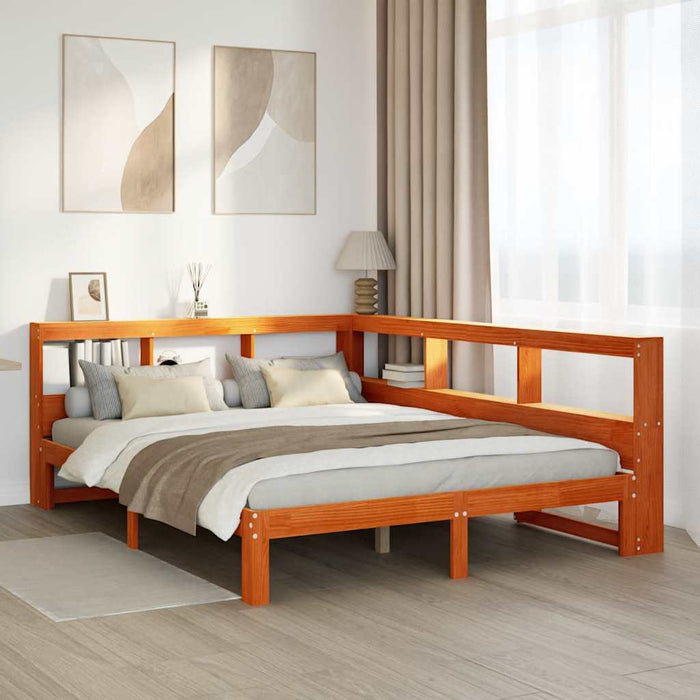 vidaXL Letto Libreria senza Materasso Marrone Cera 135x190 cm in Pino