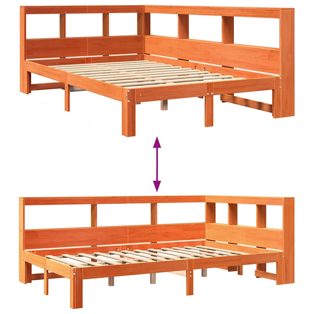 vidaXL Letto Libreria senza Materasso Marrone Cera 120x190 cm in Pino