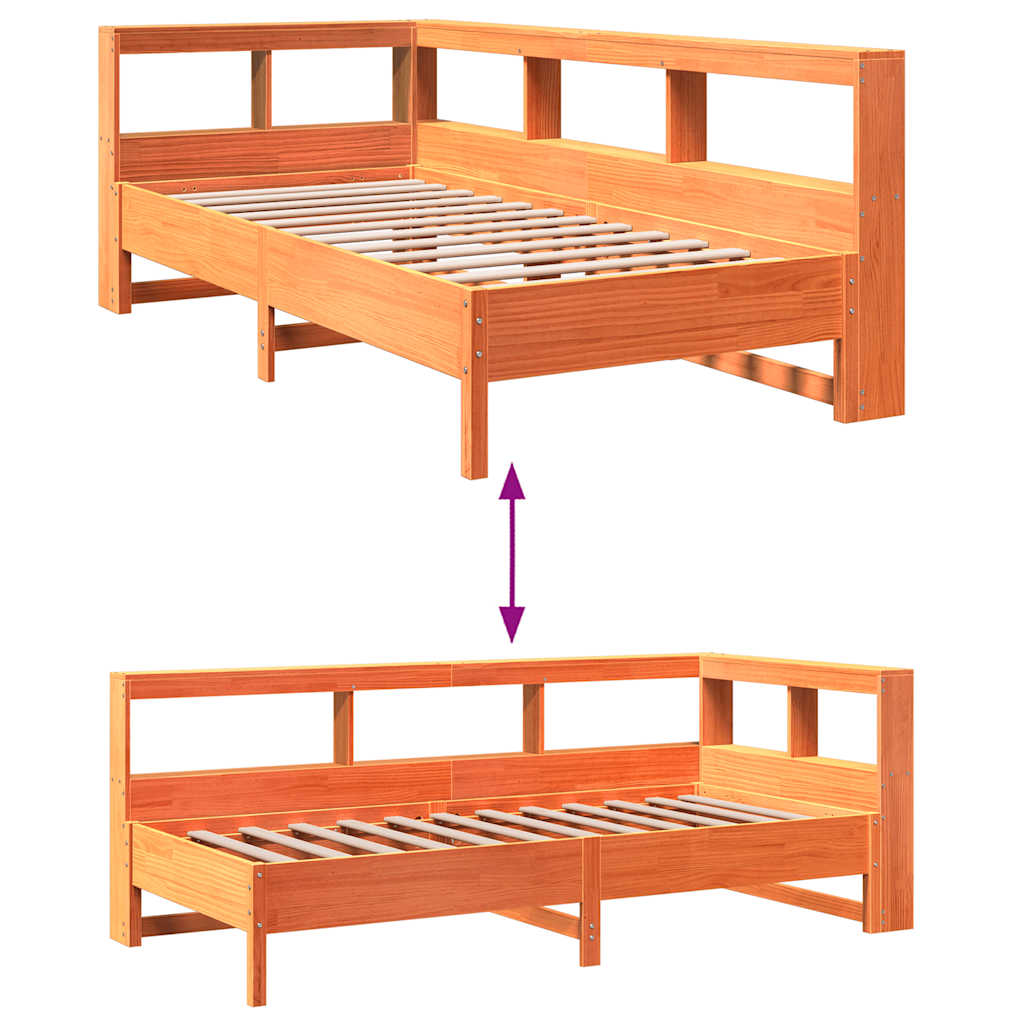 vidaXL Letto Libreria senza Materasso Marrone Cera 100x200 cm in Pino