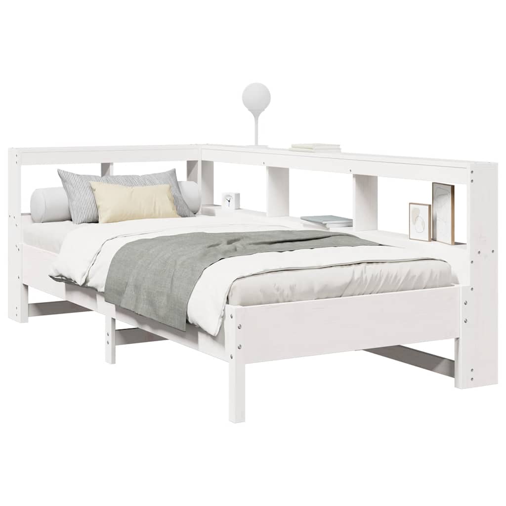 Letto Libreria senza Materasso-Struttura Letto con contenitore Bianca 90x200 cm Legno di Pino 775334