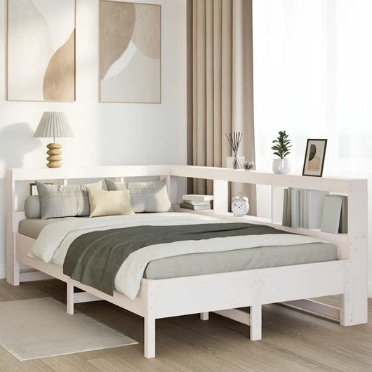 Letto Libreria senza Materasso-Struttura Letto con contenitore Bianco 120x190 cm Legno di Pino 637827