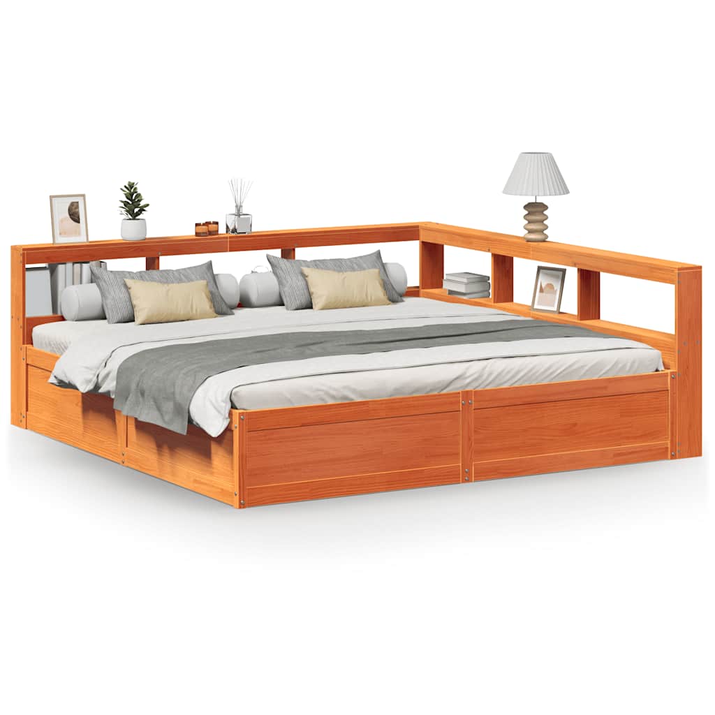 vidaXL Letto Libreria senza Materasso Marrone Cera 200x200 cm in Pino