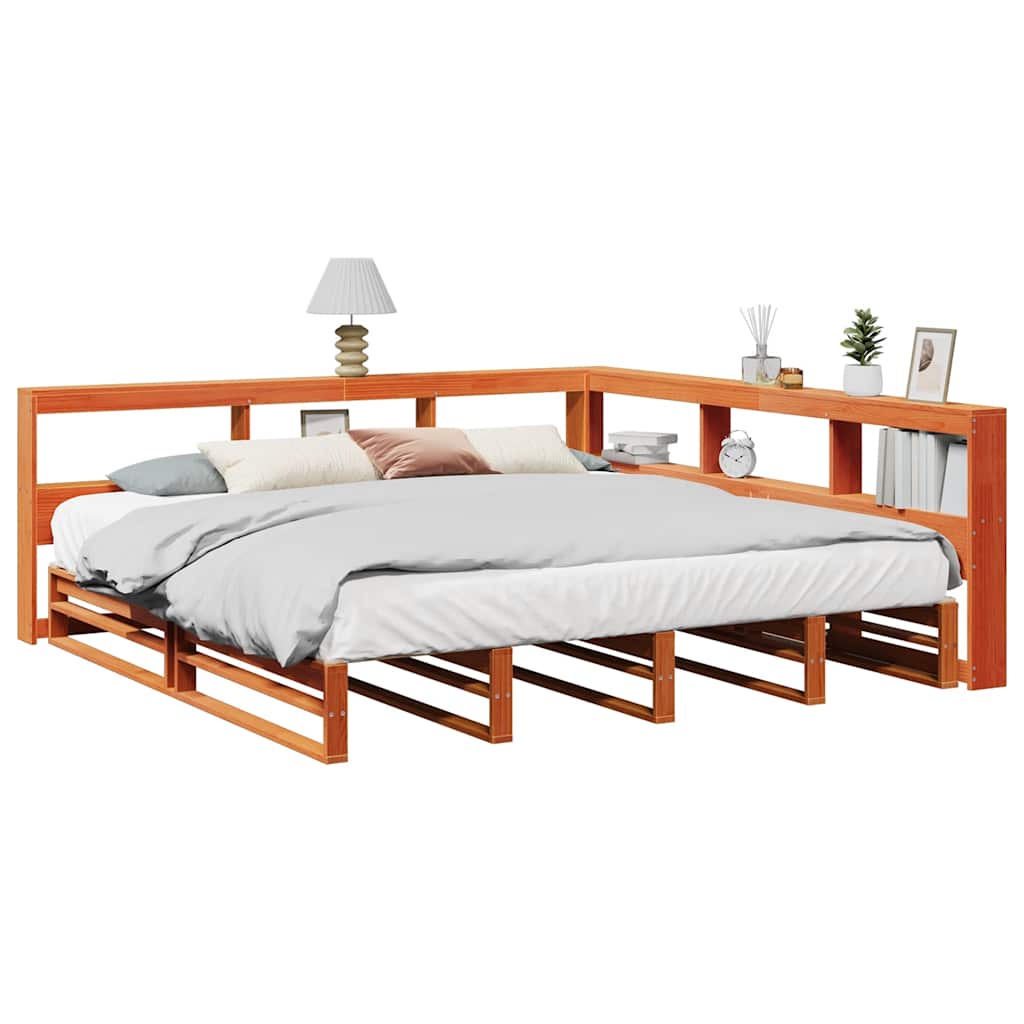 vidaXL Letto Libreria senza Materasso Marrone Cera 200x200 cm in Pino