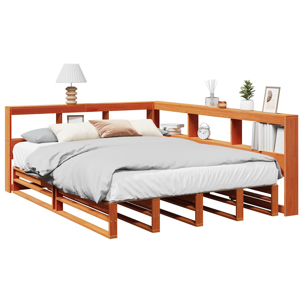 vidaXL Letto Libreria senza Materasso Marrone Cera 140x190 cm in Pino