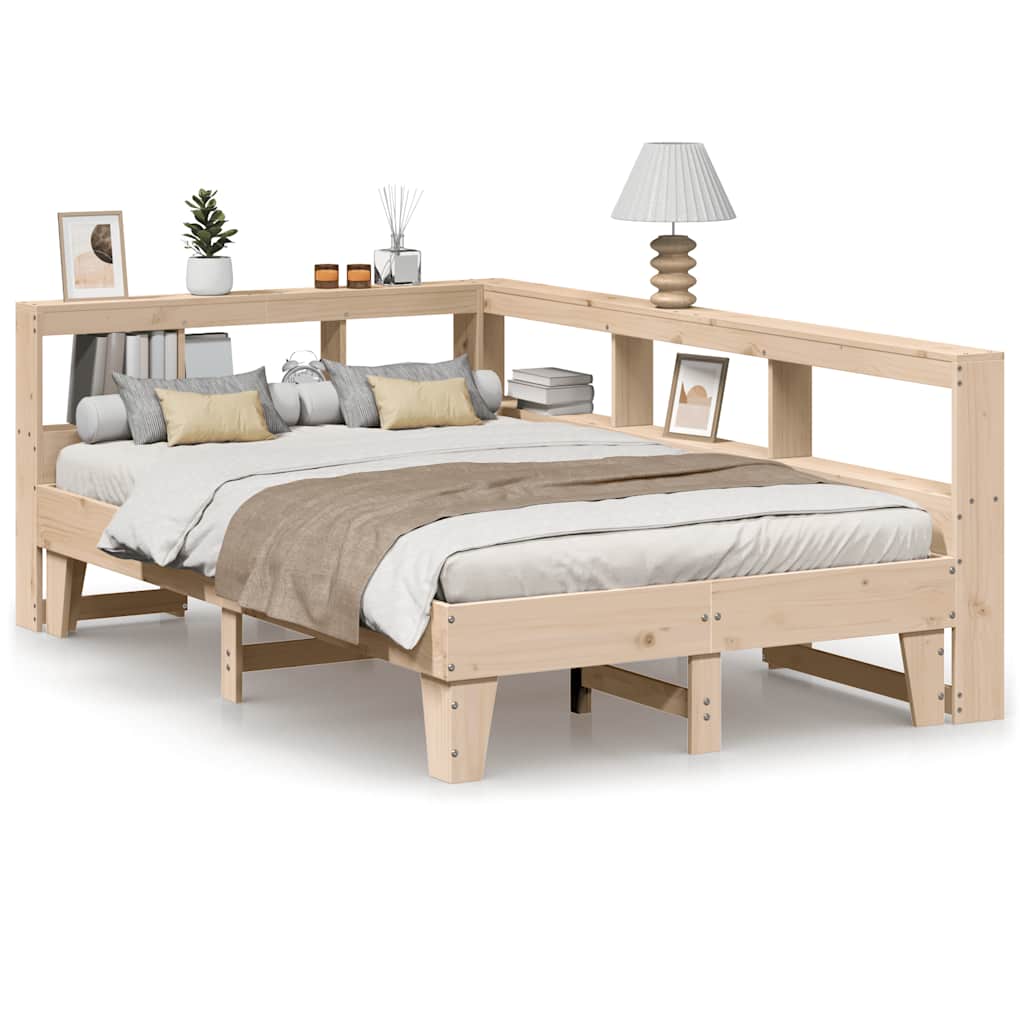 Letto Libreria senza Materasso-Struttura Letto con contenitore 135x190 cm in Legno di Pino 345208