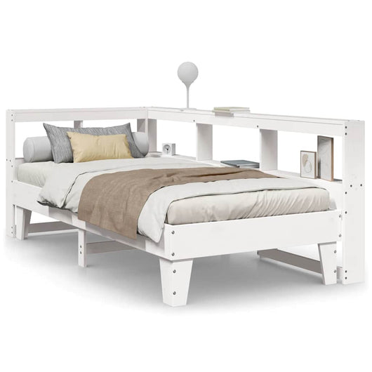 Letto Libreria senza Materasso-Struttura Letto con contenitore Bianco 90x190 cm Massello Pino 808018