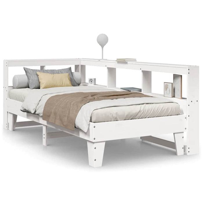 Letto Libreria senza Materasso-Struttura Letto con contenitore Bianco 90x190 cm Massello Pino 808018