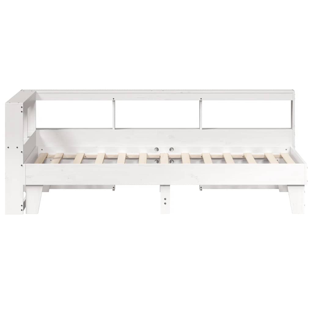 Letto Libreria senza Materasso-Struttura Letto con contenitore Bianco 90x190 cm Massello Pino 808018