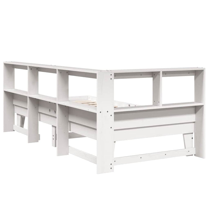 Letto Libreria senza Materasso-Struttura Letto con contenitore Bianco 90x190 cm Massello Pino 808018